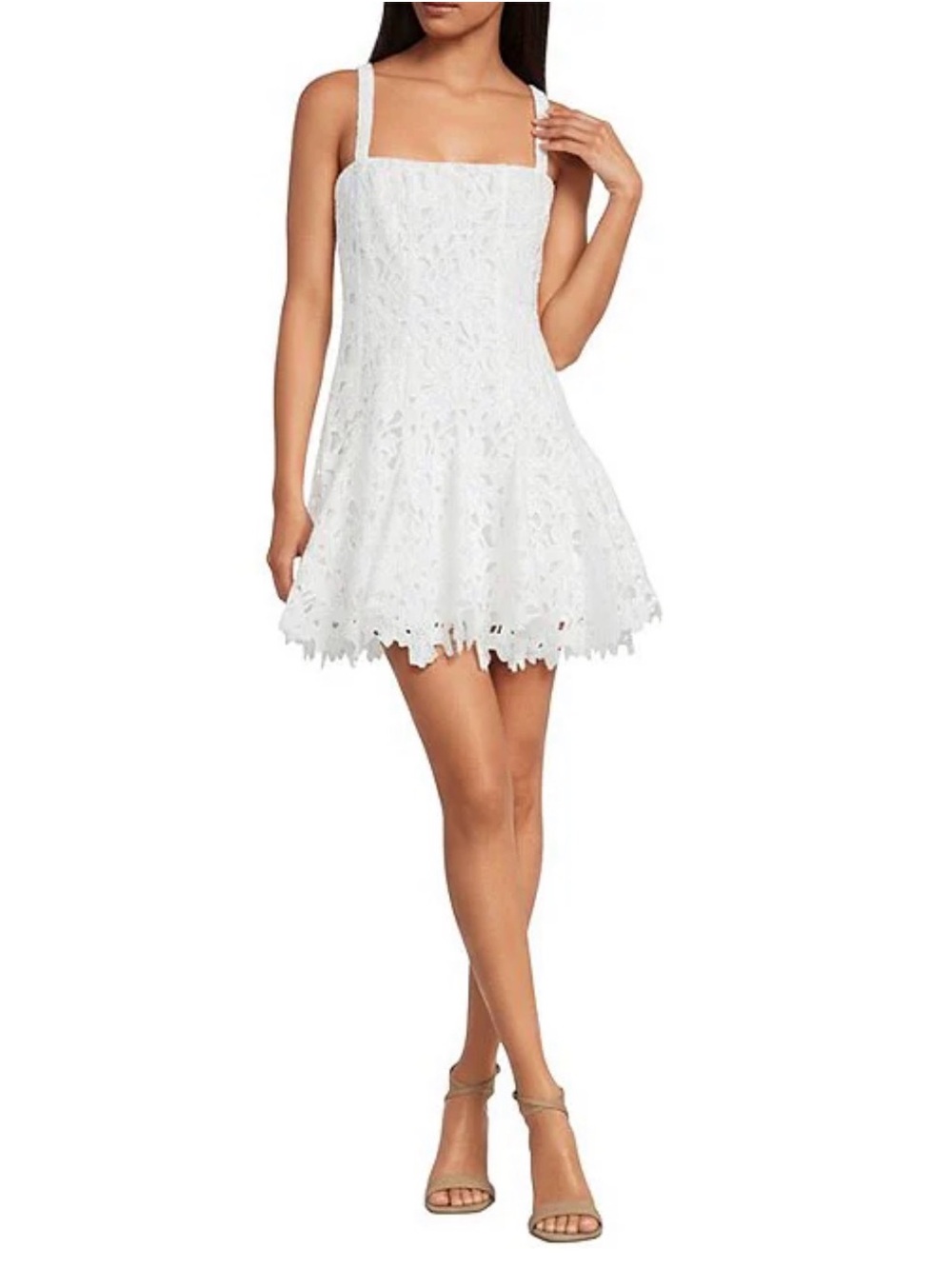 Gianni Bini White Lace Square-Neck Midi Dress, Alice Eyelet